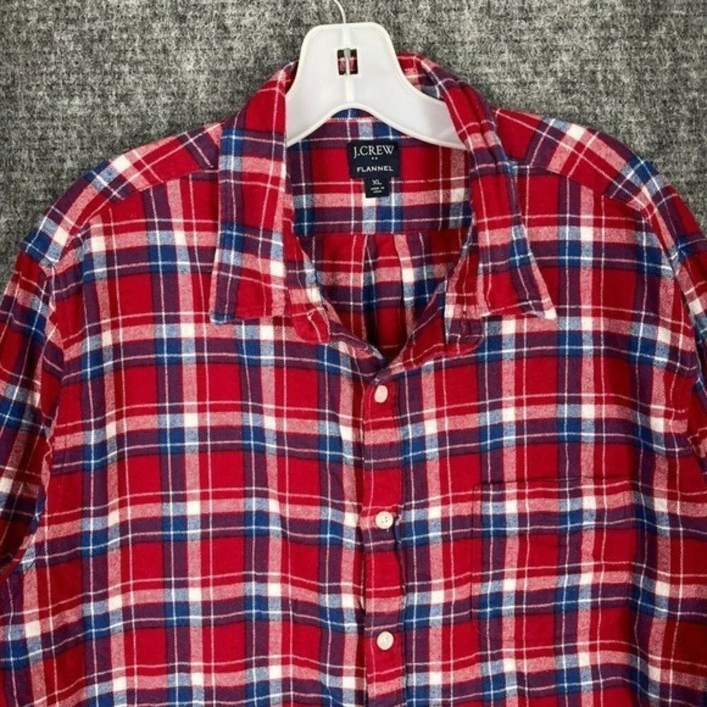 J Crew XL Red Blue Plaid Flannel Shirt Long Sleeve Cotton‎ Button Down